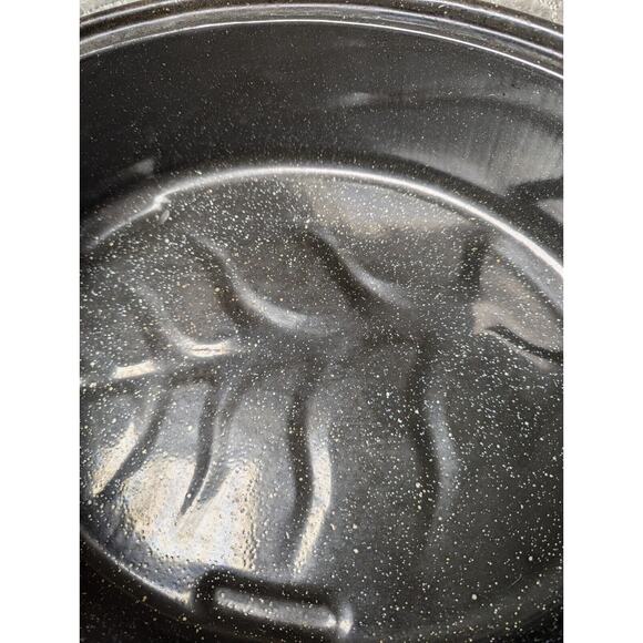GHC Enamelware Turkey Roaster Lid 16x12x4 BLACK WHITE SPECK USA - Picture 7 of 14